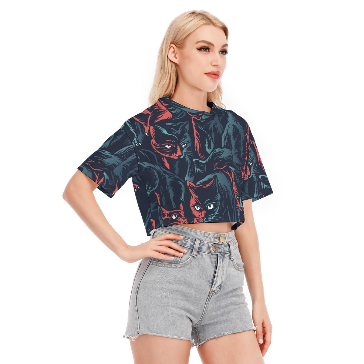 Cats Silhouette Women's Cropped Cotton T-shirt