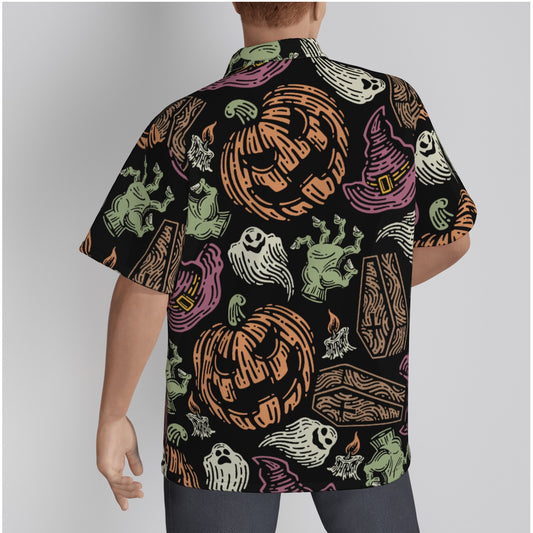 Spooky Halloween Men's Hawaiian Shirt With Button Closure