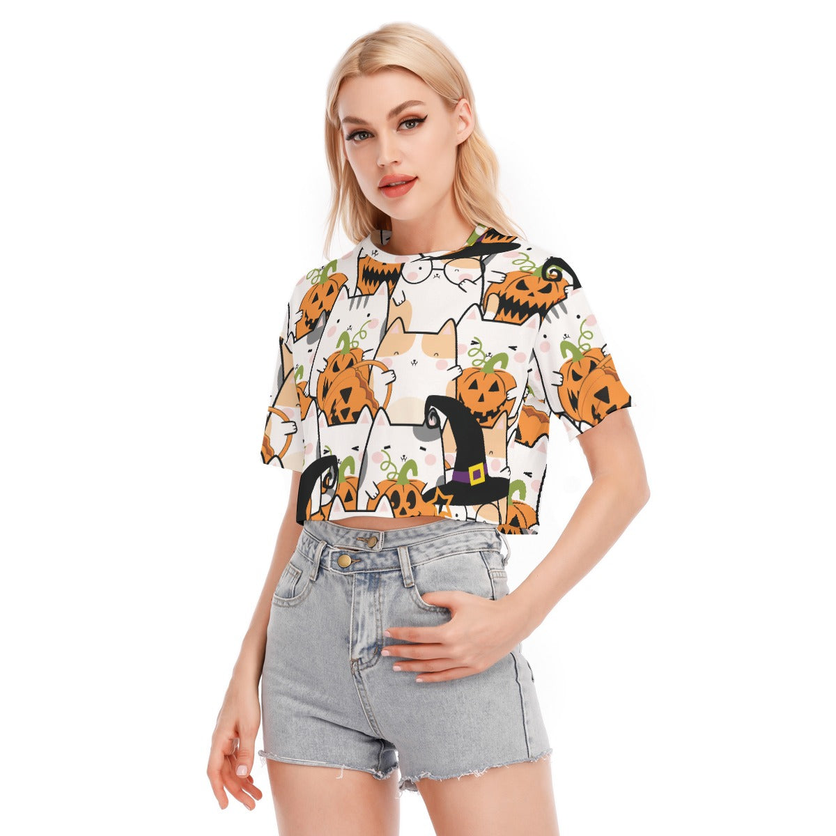 Trick or Treat Cats Women's Cropped Cotton T-shirt