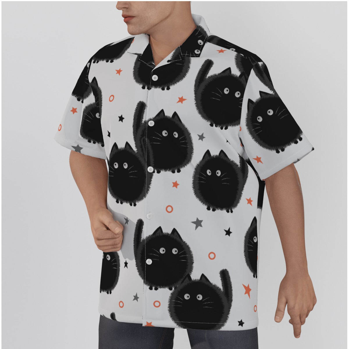 Black Cats Men's Hawaiian Shirt With Button Closure