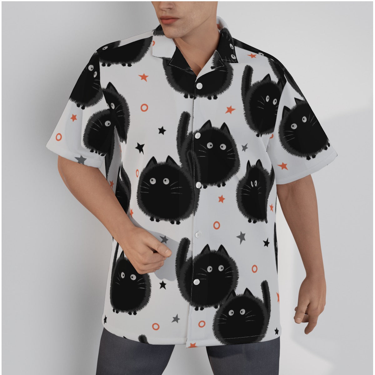 Black Cats Men's Hawaiian Shirt With Button Closure