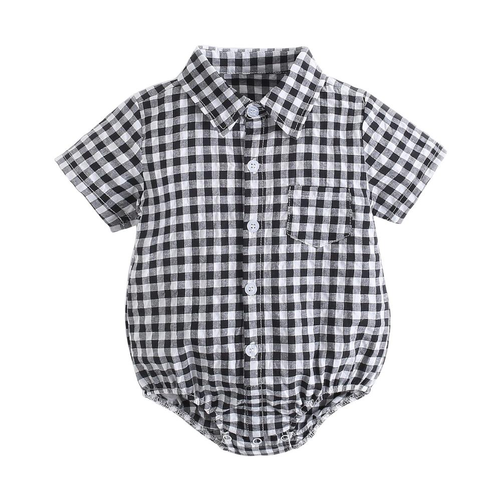 Plaid Cotton Baby Short Sleeve Button Onesie