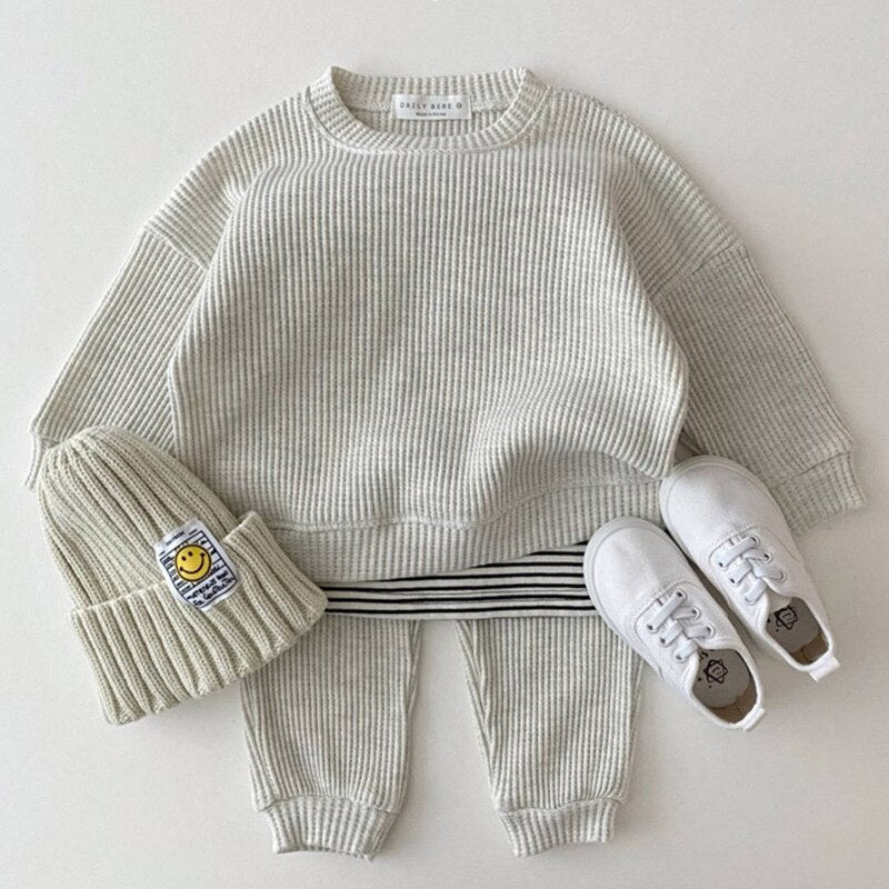 2pcs Cotton Knitted Pullover Sweatshirt w/ Pants Kids Outfit Set