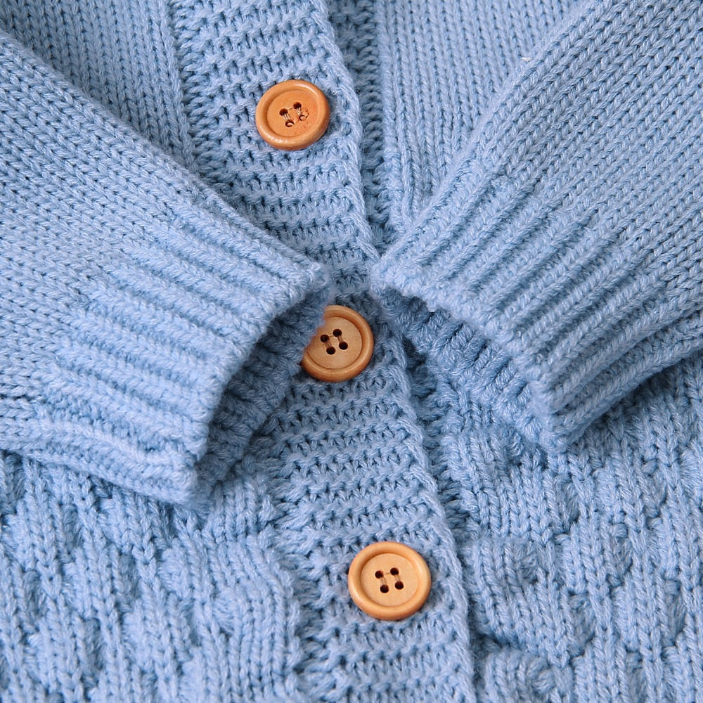 Bear Ear Knit Hooded Cotton Baby Jumpsuit