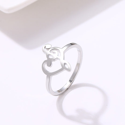 Stainless Steel Music Note Heart Ring