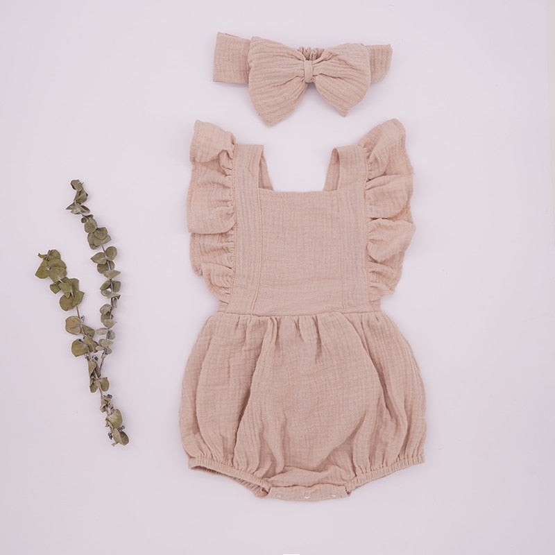 2pcs Cotton Baby Ruffle Romper w/ Headband