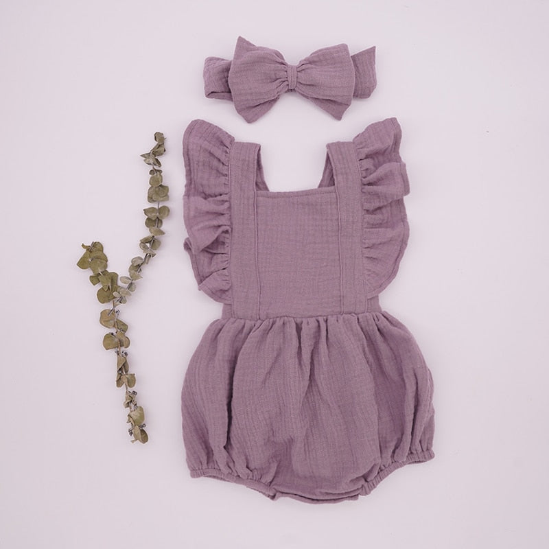 2pcs Cotton Baby Ruffle Romper w/ Headband