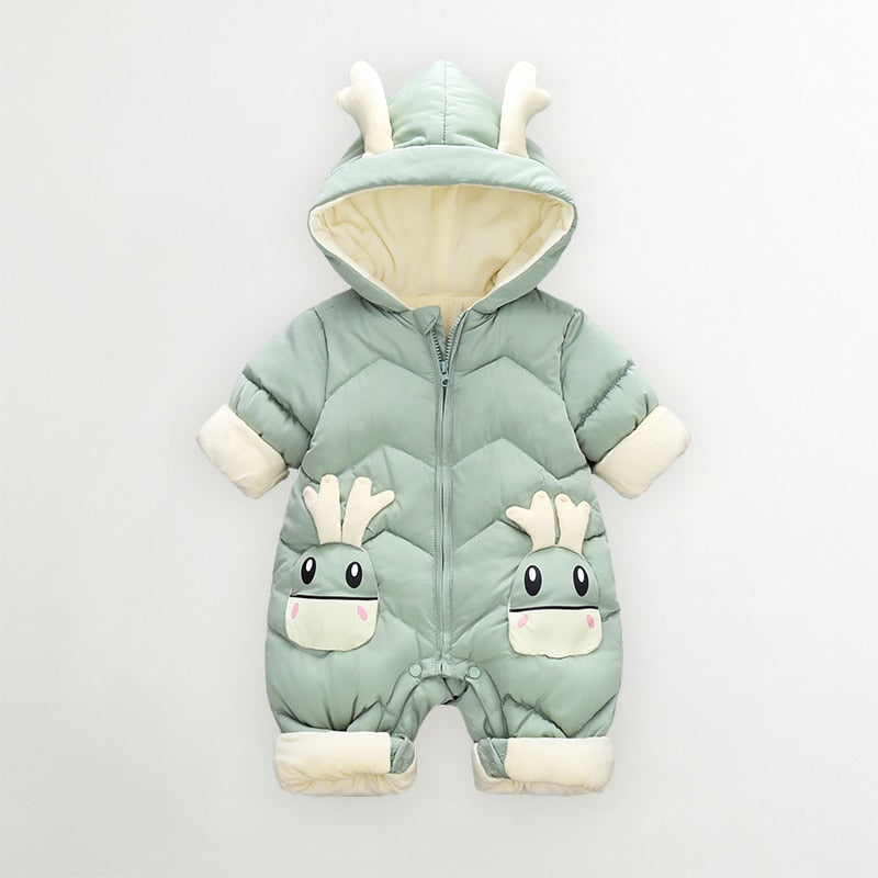 Cartoon Reindeer Ears Thick Velvet Winter Baby Snowsuit