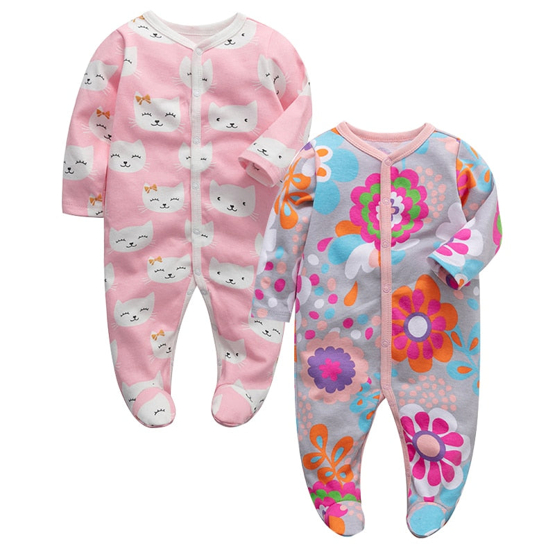 2pcs Cartoon Printed Footed Baby Sleepers