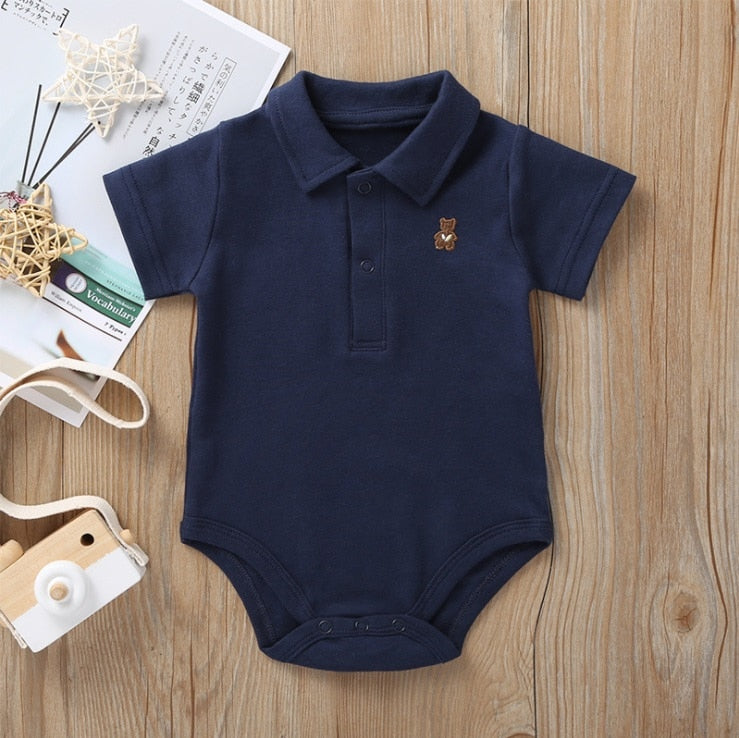 Teddy Bear Embroidered Baby Polo Onesie