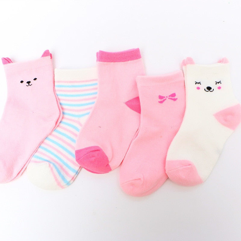 Cartoon Animal Soft Cotton Knit Baby Socks 5 Pairs