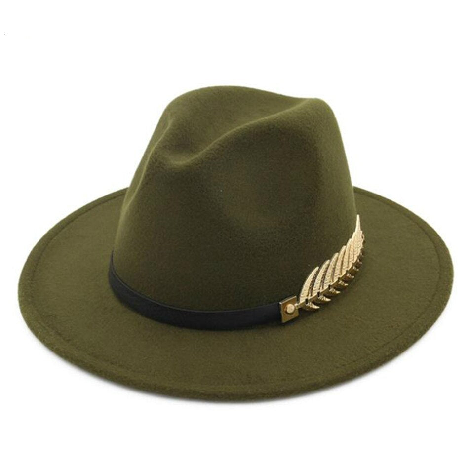 Large Brim Gold Leaf Wool Fedora