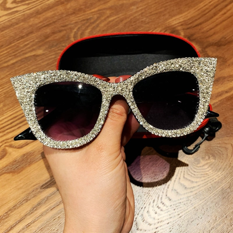 Oversized Vintage Rhinestone Cat Eye Sunglasses