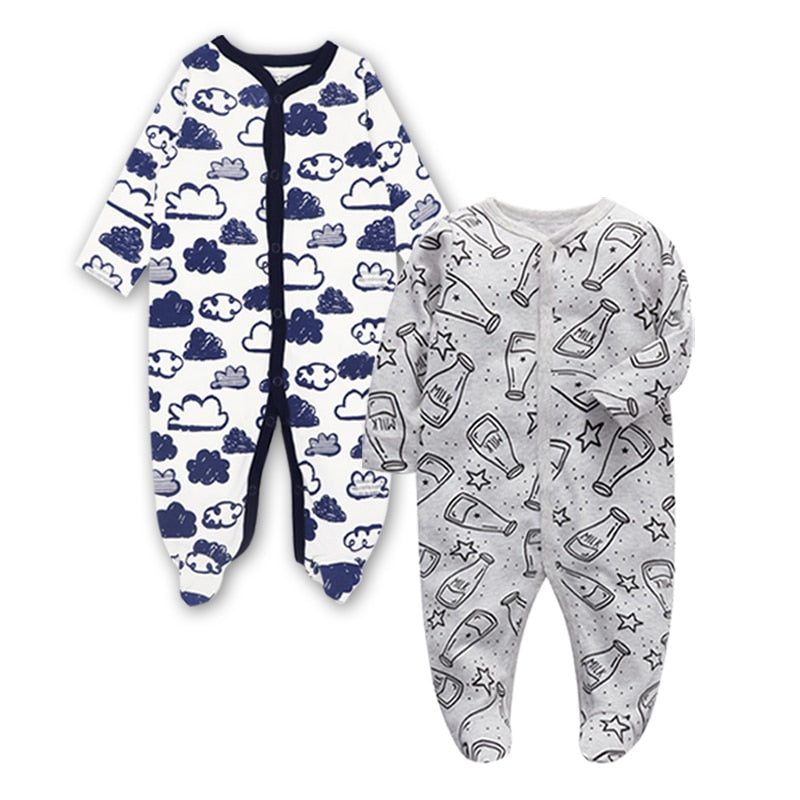 2pcs Cartoon Printed Footed Baby Sleepers