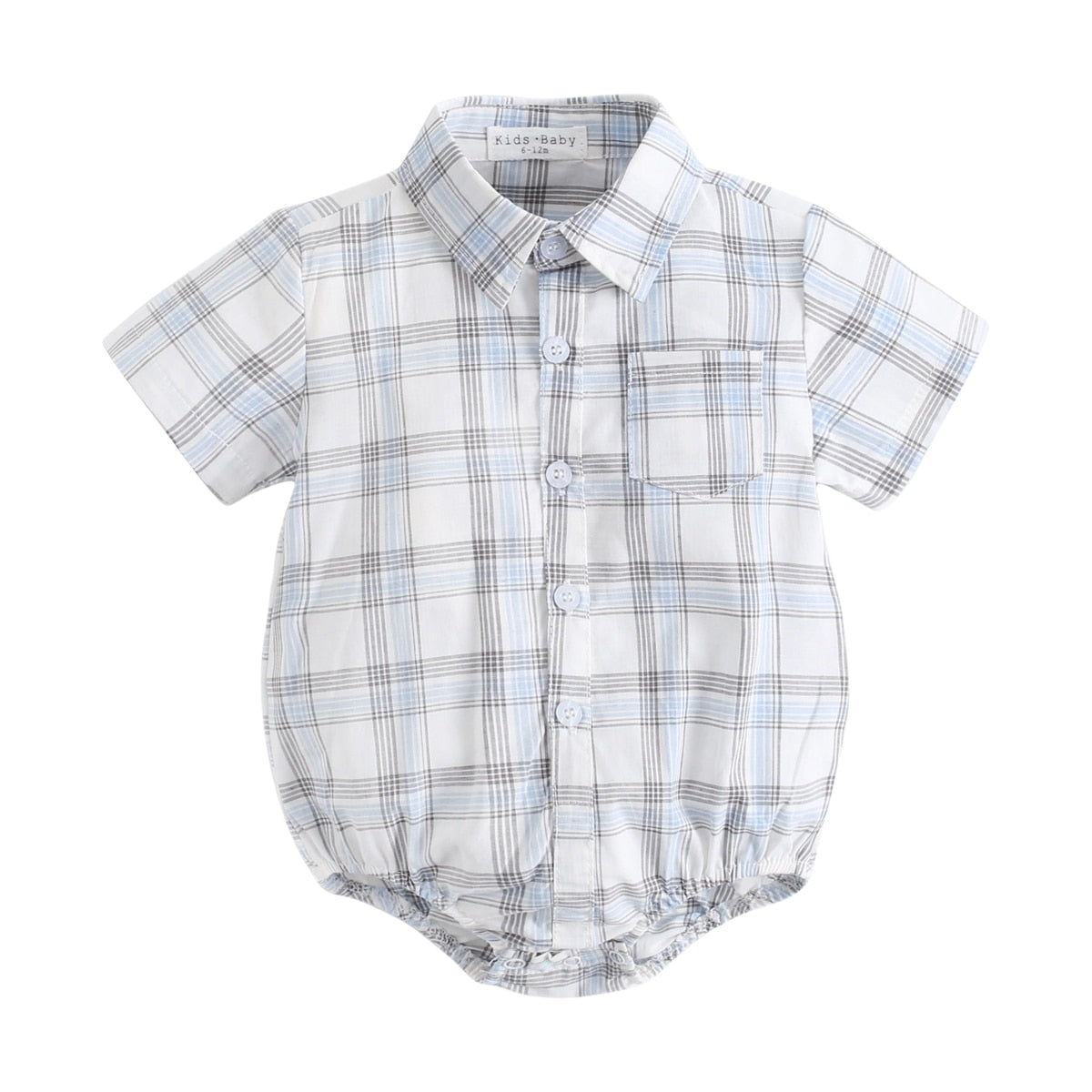 Plaid Cotton Baby Short Sleeve Button Onesie