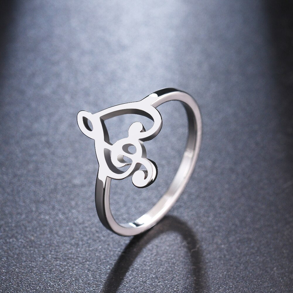 Stainless Steel Music Note Heart Ring