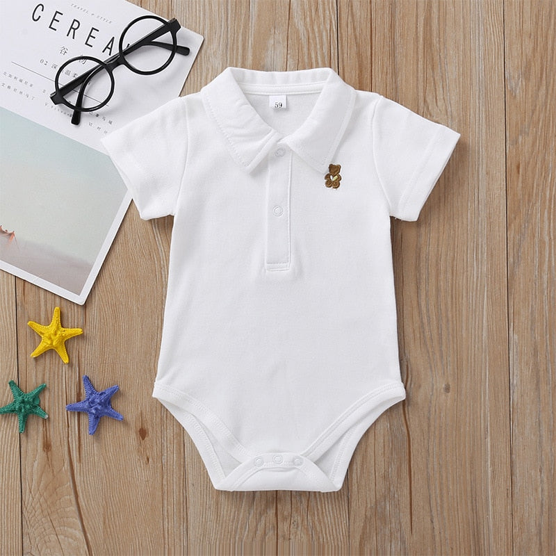 Teddy Bear Embroidered Baby Polo Onesie