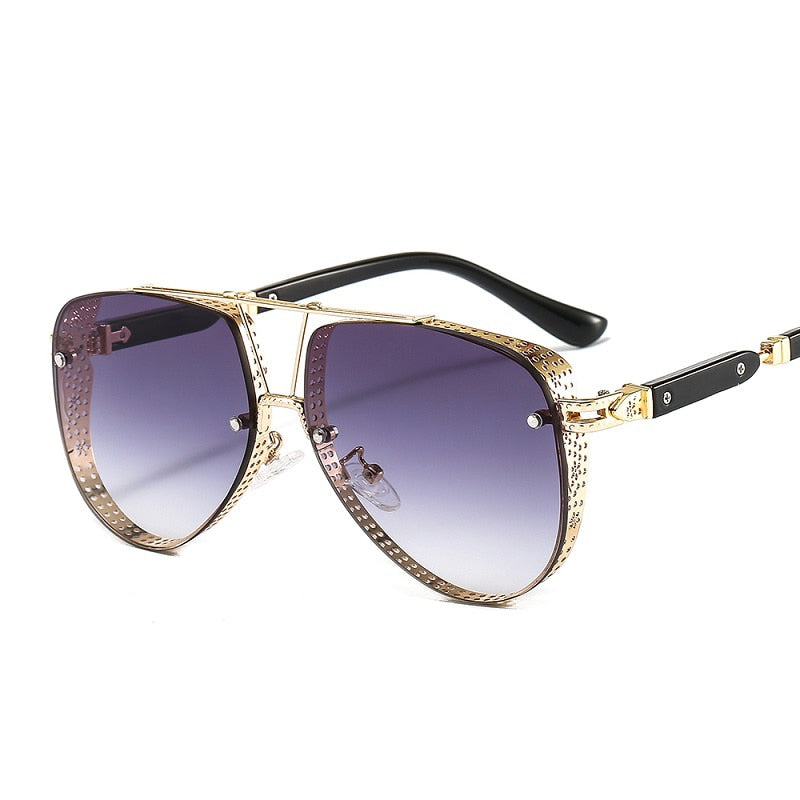 Hollow Pattern Oval Pilot Sunglasses