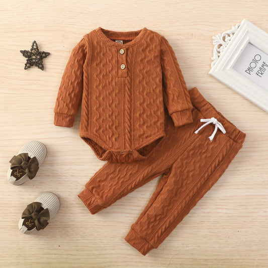 2pcs Long Sleeve Button Up Knitted Baby Set