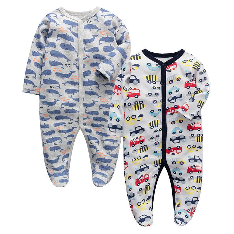 2pcs Cartoon Printed Footed Baby Sleepers