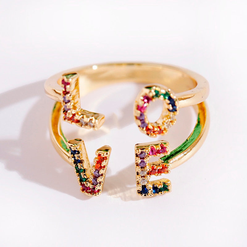 Rhinestone Rainbow Love Ring