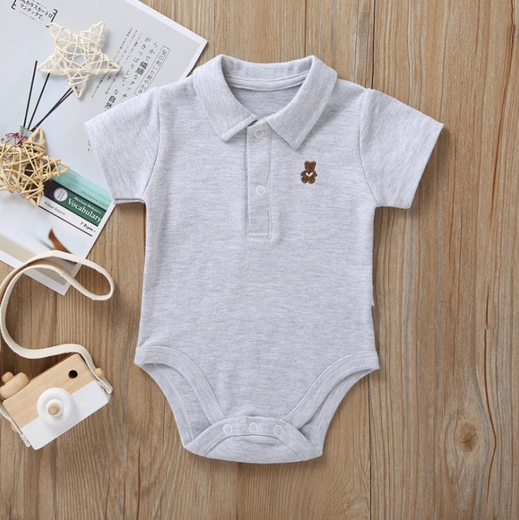 Teddy Bear Embroidered Baby Polo Onesie