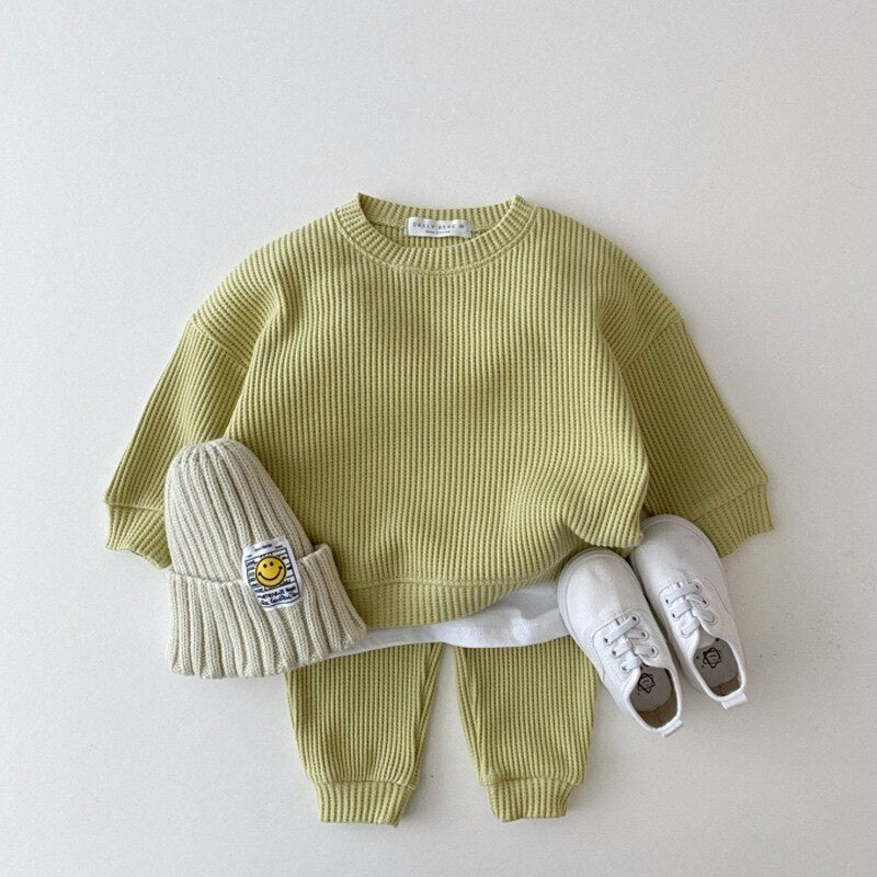 2pcs Cotton Knitted Pullover Sweatshirt w/ Pants Kids Outfit Set