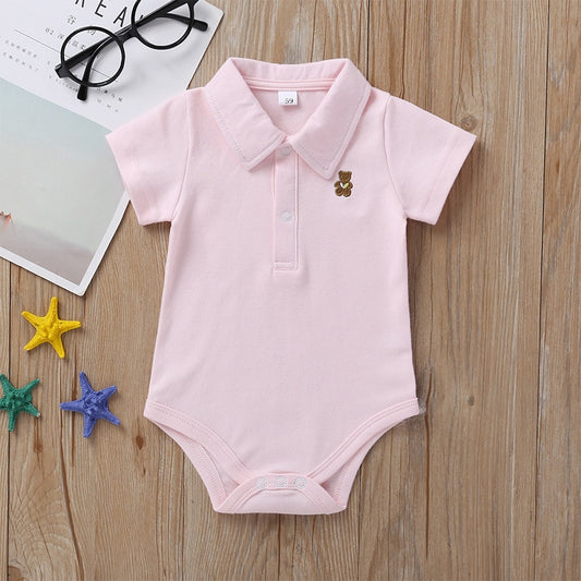 Teddy Bear Embroidered Baby Polo Onesie