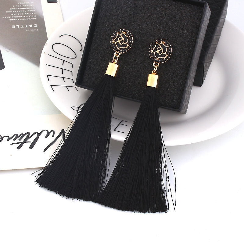 Bohemian Crystal Long Tassel Dangle Earrings