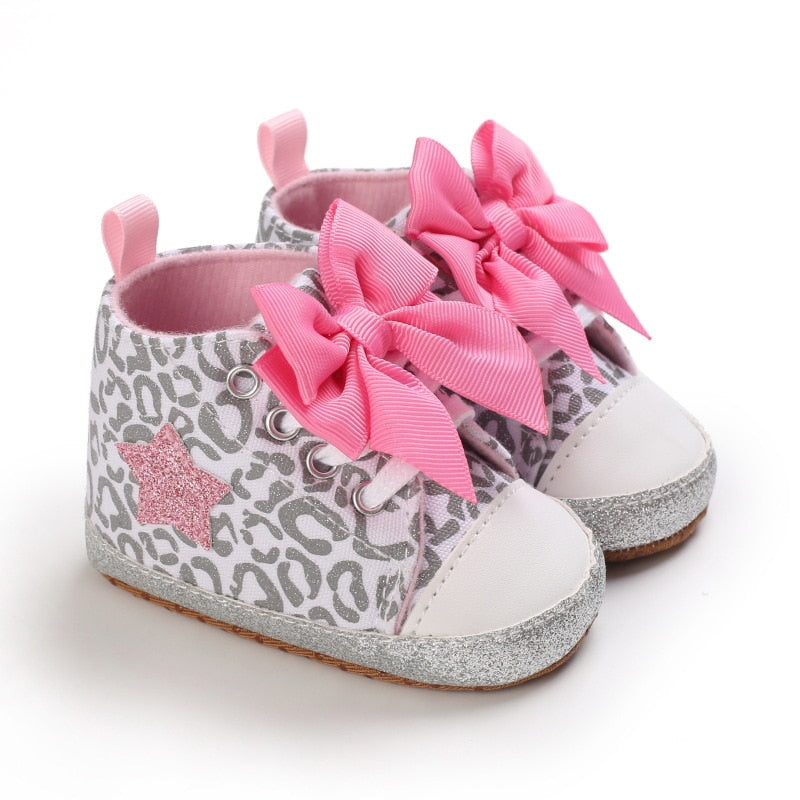 Non-Slip Soft Sole Glitter Bowtie Baby High Top Sneakers