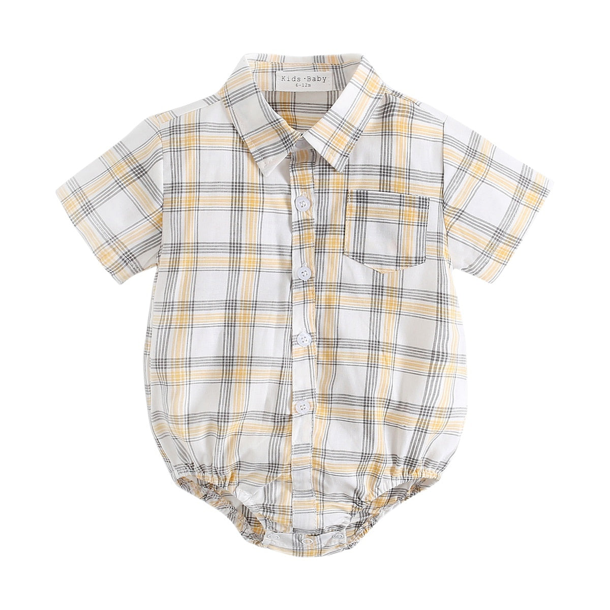 Plaid Cotton Baby Short Sleeve Button Onesie