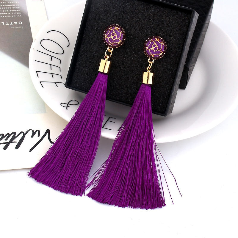 Bohemian Crystal Long Tassel Dangle Earrings