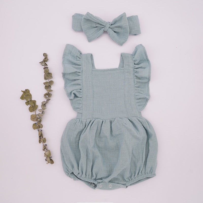 2pcs Cotton Baby Ruffle Romper w/ Headband