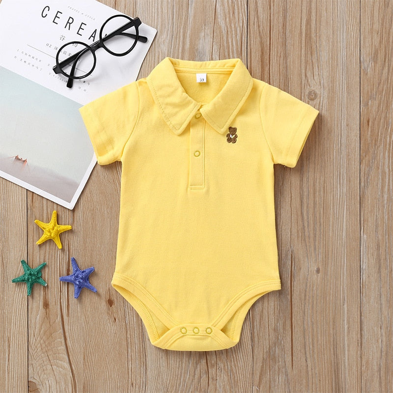 Teddy Bear Embroidered Baby Polo Onesie