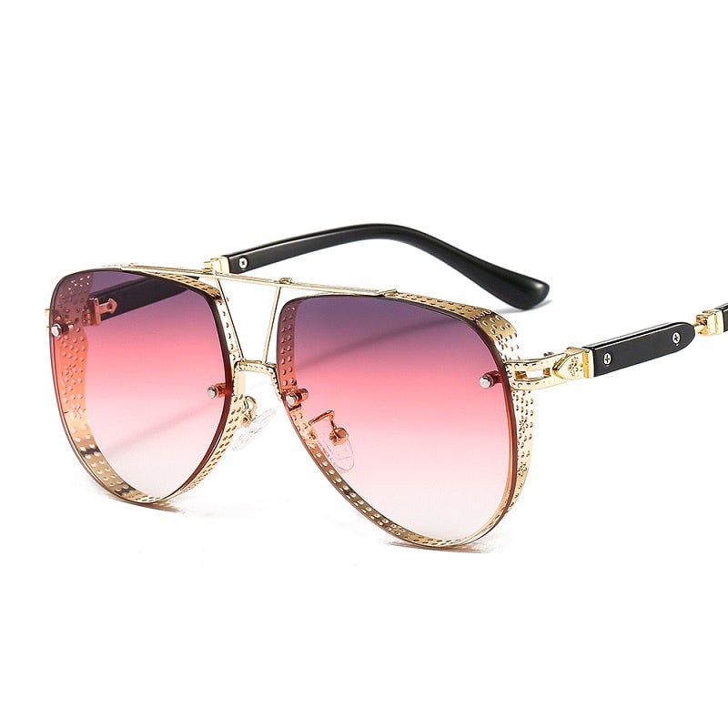 Hollow Pattern Oval Pilot Sunglasses