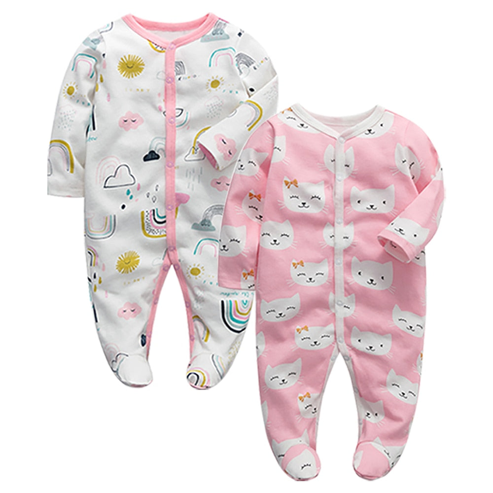 2pcs Cartoon Printed Footed Baby Sleepers