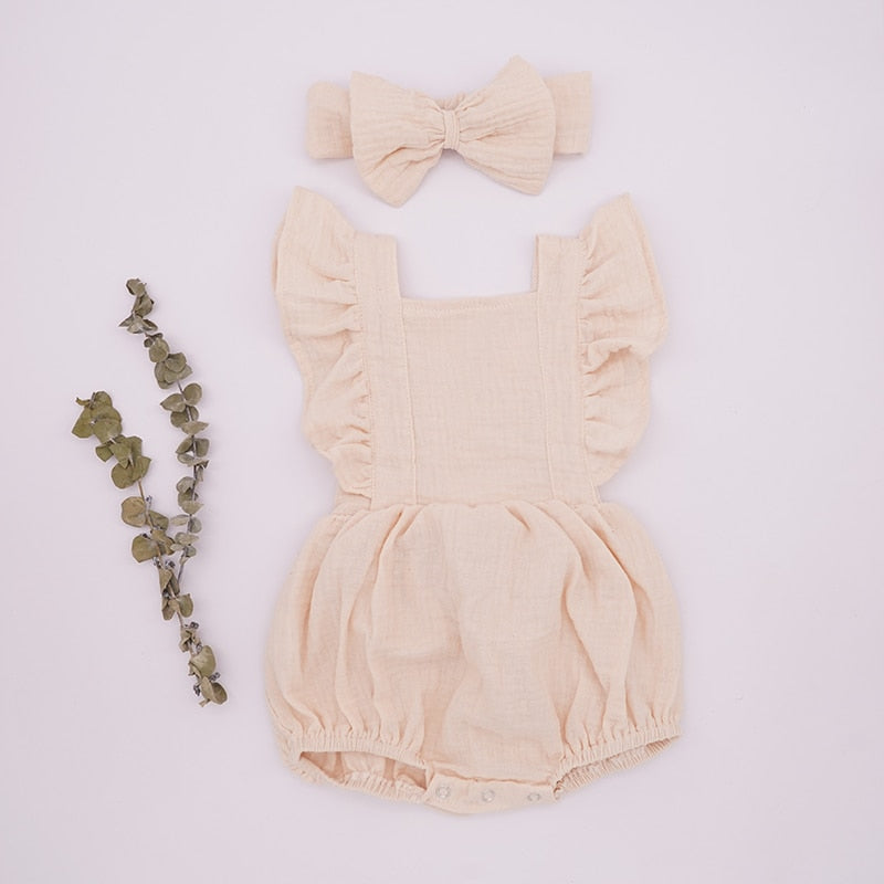 2pcs Cotton Baby Ruffle Romper w/ Headband