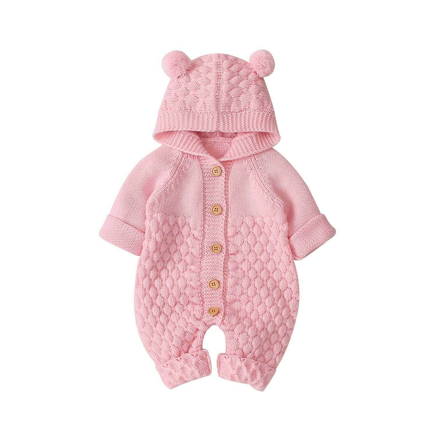 Bear Ear Knit Hooded Cotton Baby Jumpsuit