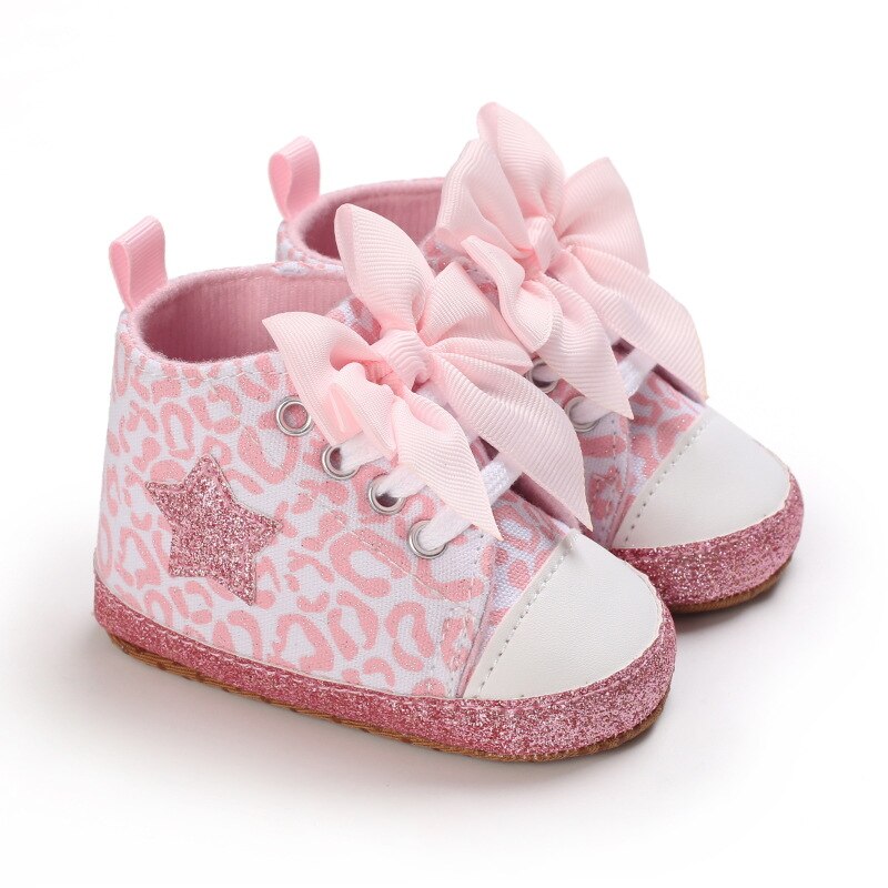 Non-Slip Soft Sole Glitter Bowtie Baby High Top Sneakers