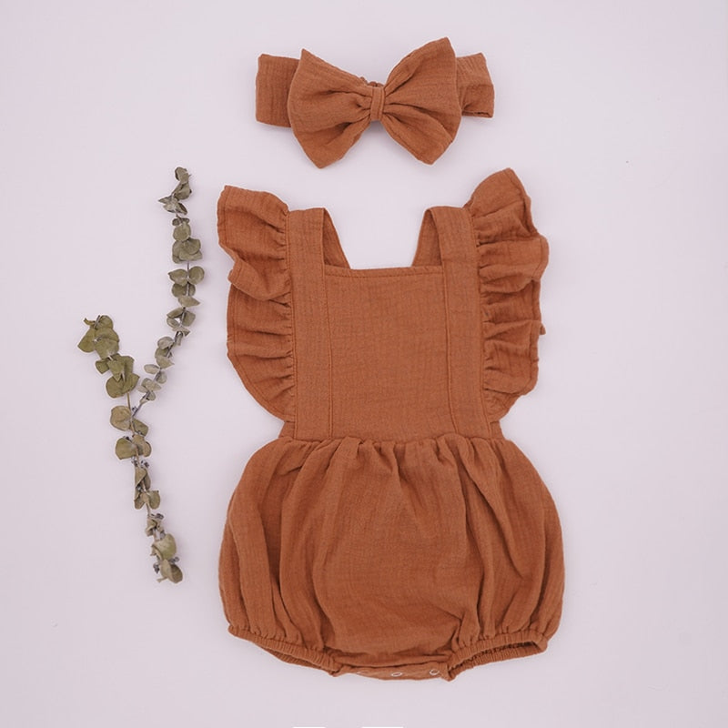 2pcs Cotton Baby Ruffle Romper w/ Headband