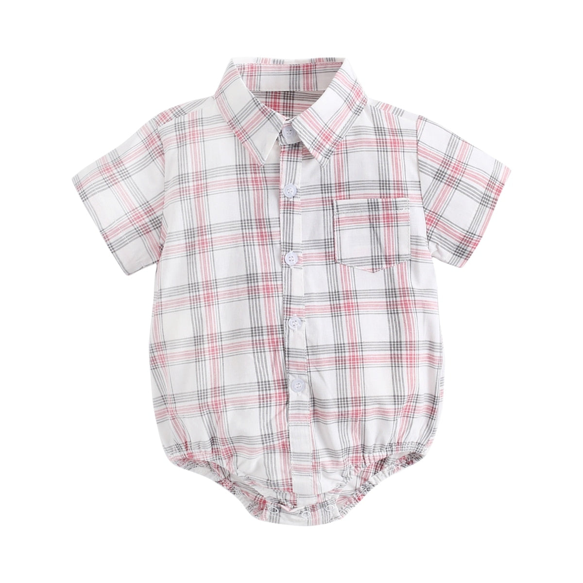 Plaid Cotton Baby Short Sleeve Button Onesie