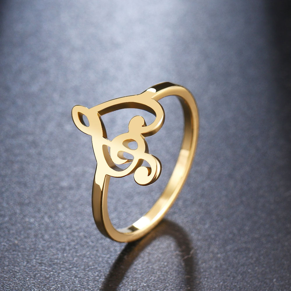 Stainless Steel Music Note Heart Ring