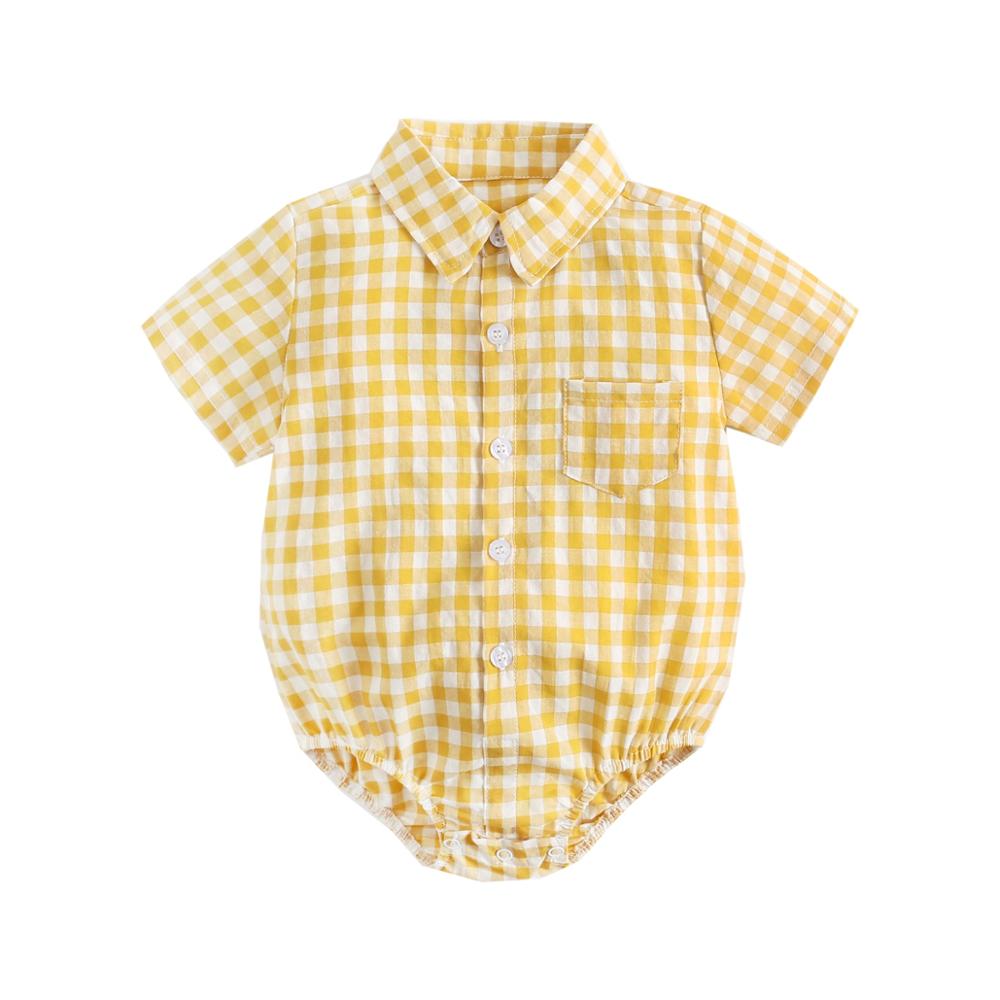 Plaid Cotton Baby Short Sleeve Button Onesie