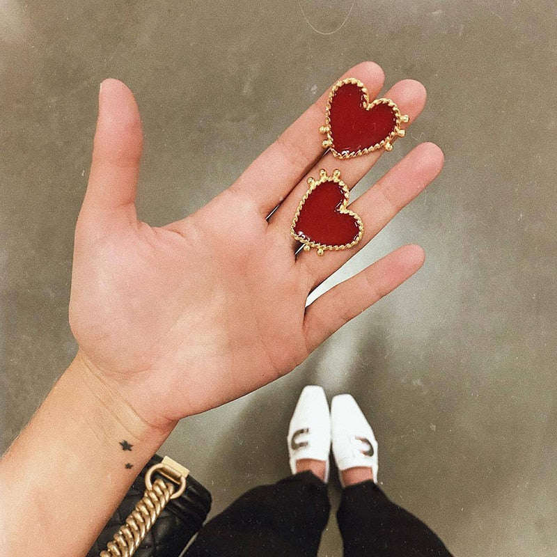 Oversized Red Heart Stud Earring