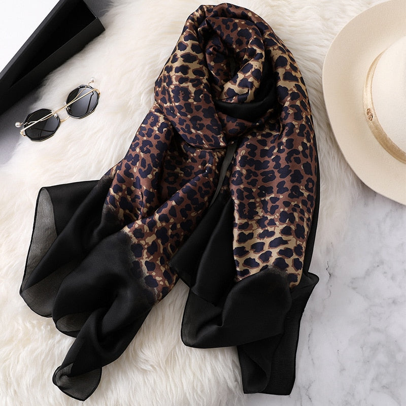 Soft Silk Leopard Scarf