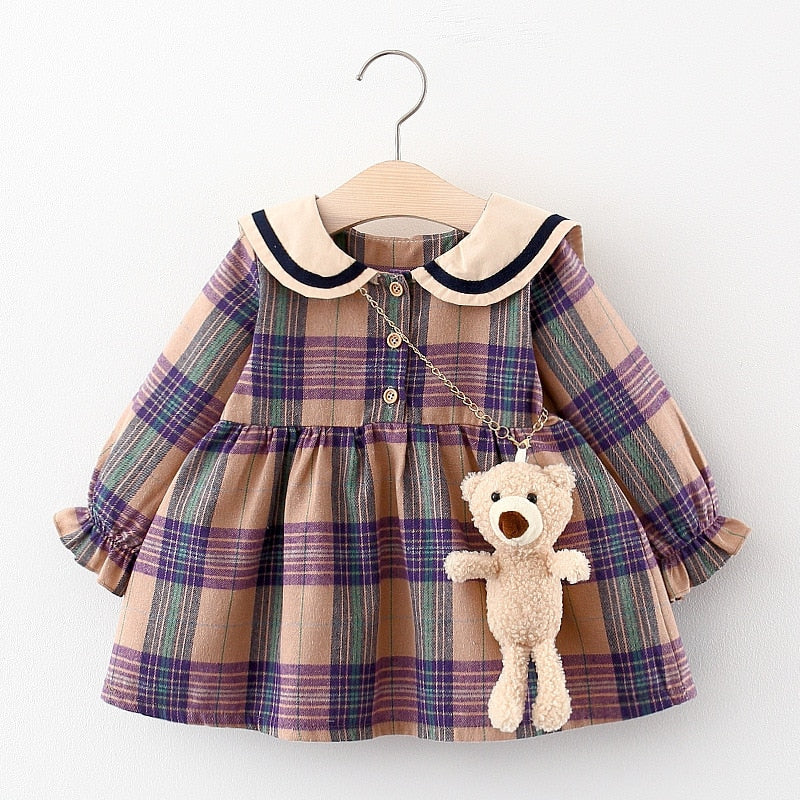 Plaid Baby Bear Embellished Dress