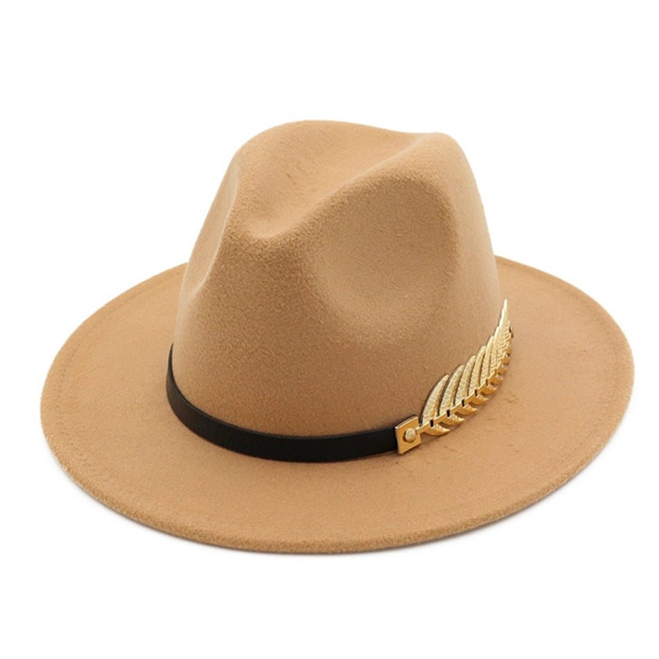 Large Brim Gold Leaf Wool Fedora