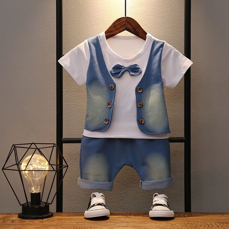 2pcs Cotton Children T-Shirt Vest w/ Shorts Set