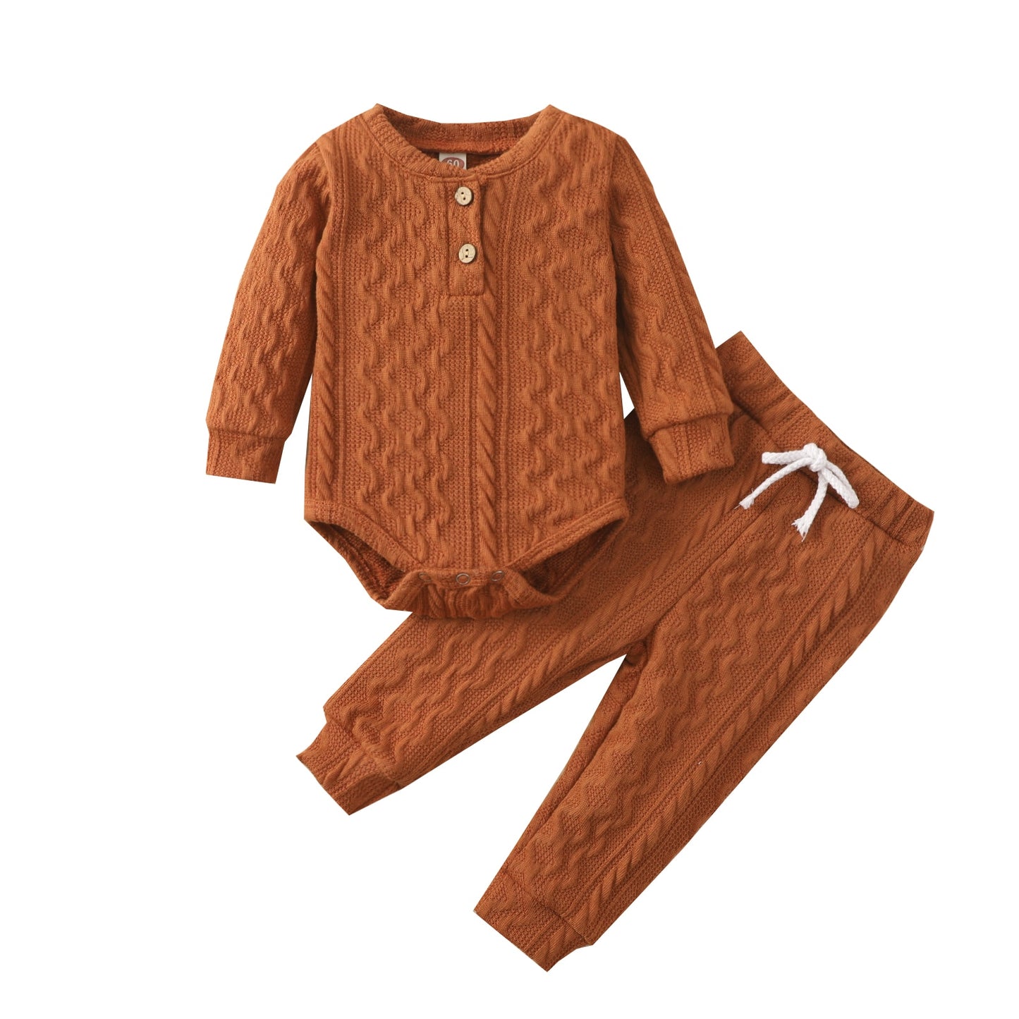 2pcs Long Sleeve Button Up Knitted Baby Set