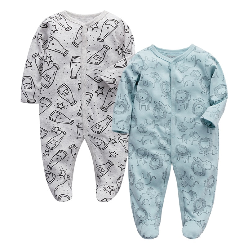 2pcs Cartoon Printed Footed Baby Sleepers